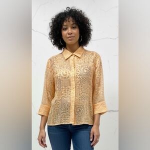 Ruby Rd. Sheer Geometric Gold Blouse